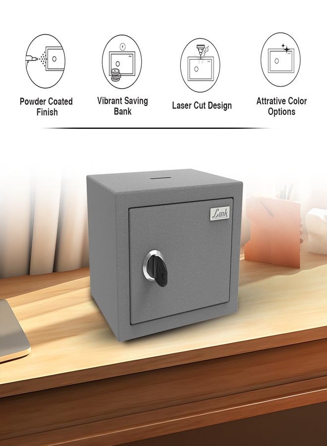 Link Smart 2 Litres Gullak Safe Locker for Home & Office| 3-Year Warranty| Mechanical Key, CRCA Material, Laser Cut Design| Vibrant Saaving Bank|Weight : 0.9 Kg| Acoustic Grey - Image 3